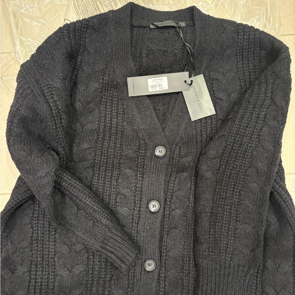 Jenni kayne black wool cable knit cardigan